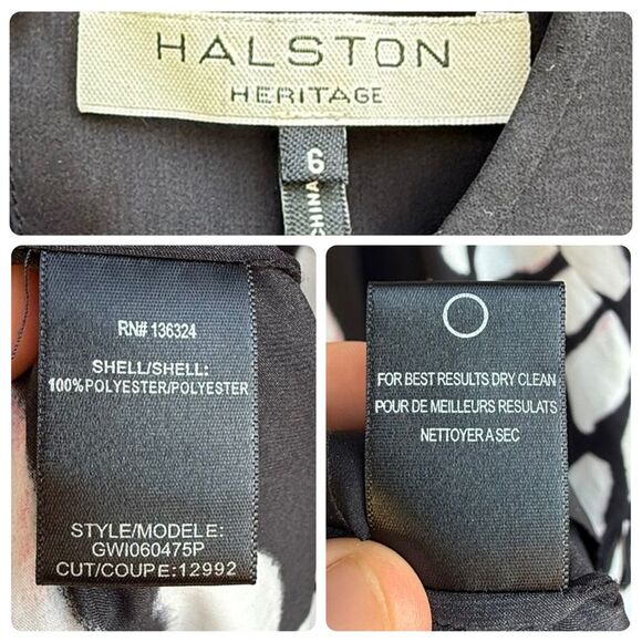 Halston Heritage Georgette Racerback Satin Maxi Dress | Black & White | Size 6 - Picture 8 of 8